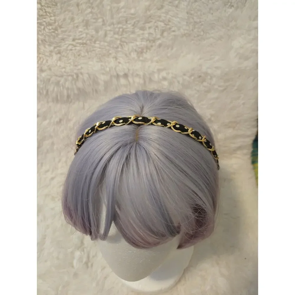 Vintage Y2K Gold Chain Black and White Polka Dot Headband
